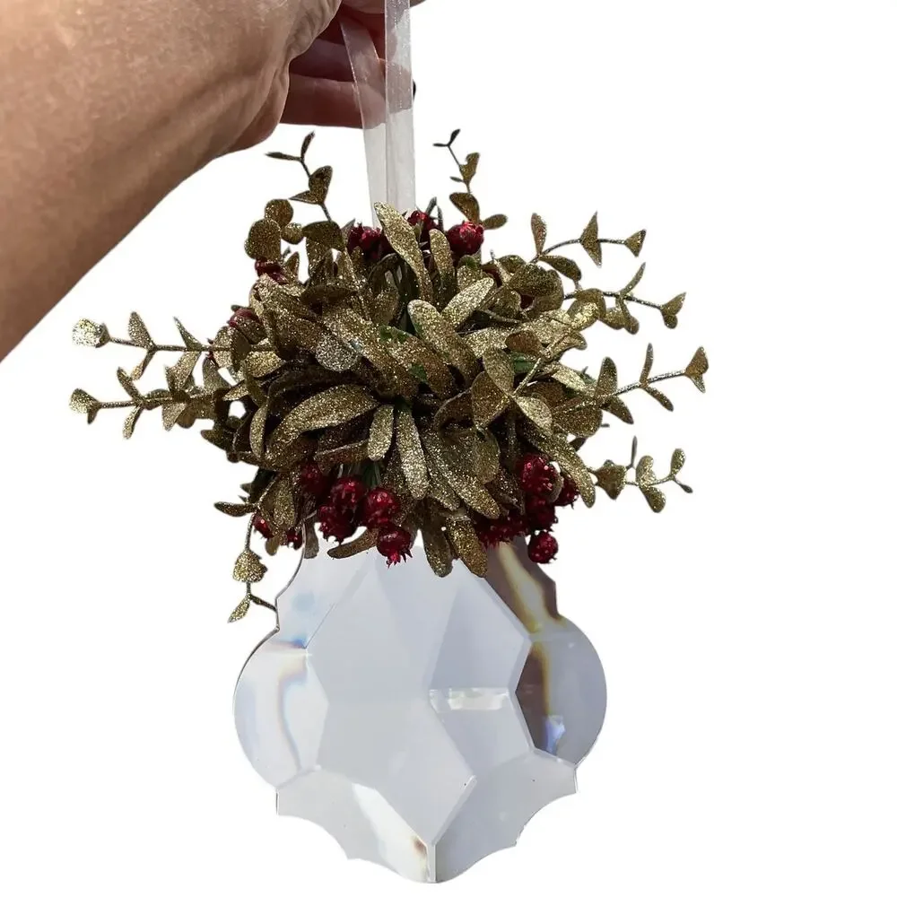 Kissing Krystals Acrylic Mistletoe Christmas Ornament Clear Green Gold Red Berry